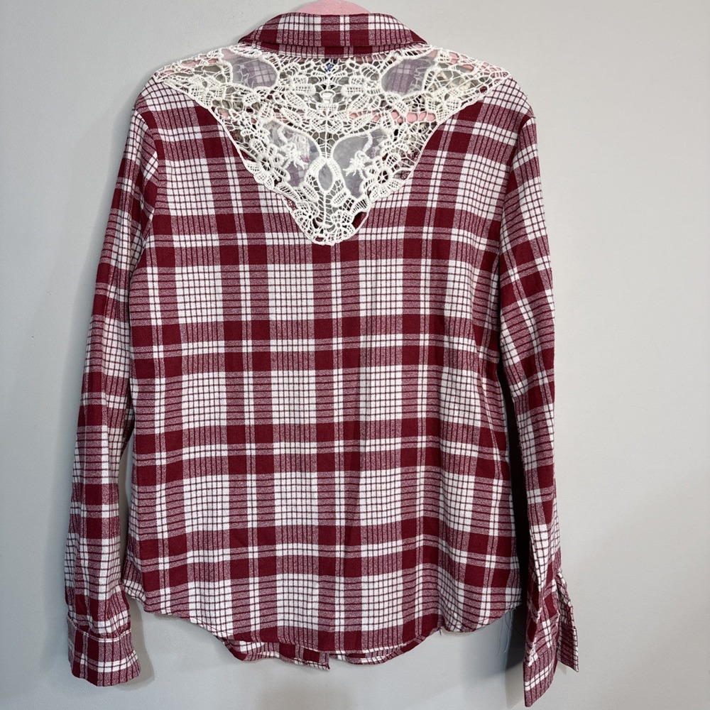 Lori + Mari Red Plaid Lace Yoke Shirt Cowgirl Western Button Down NWT L - Picture 4 of 14